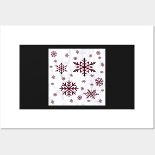 Winter Snowflake Design, Red & Black Plaid Snowflakes on White Background Winter Snow Posters and Art